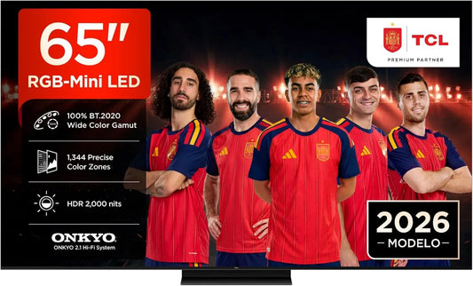 TCL telewizor, Google 65RM7 L Smart TV, 144 Hz, TV, 4K UHD, HDR, Google Assistant, Alexa i Siri, Dolby Vision IQ y Atmos, 1344 zonas by Color preciso