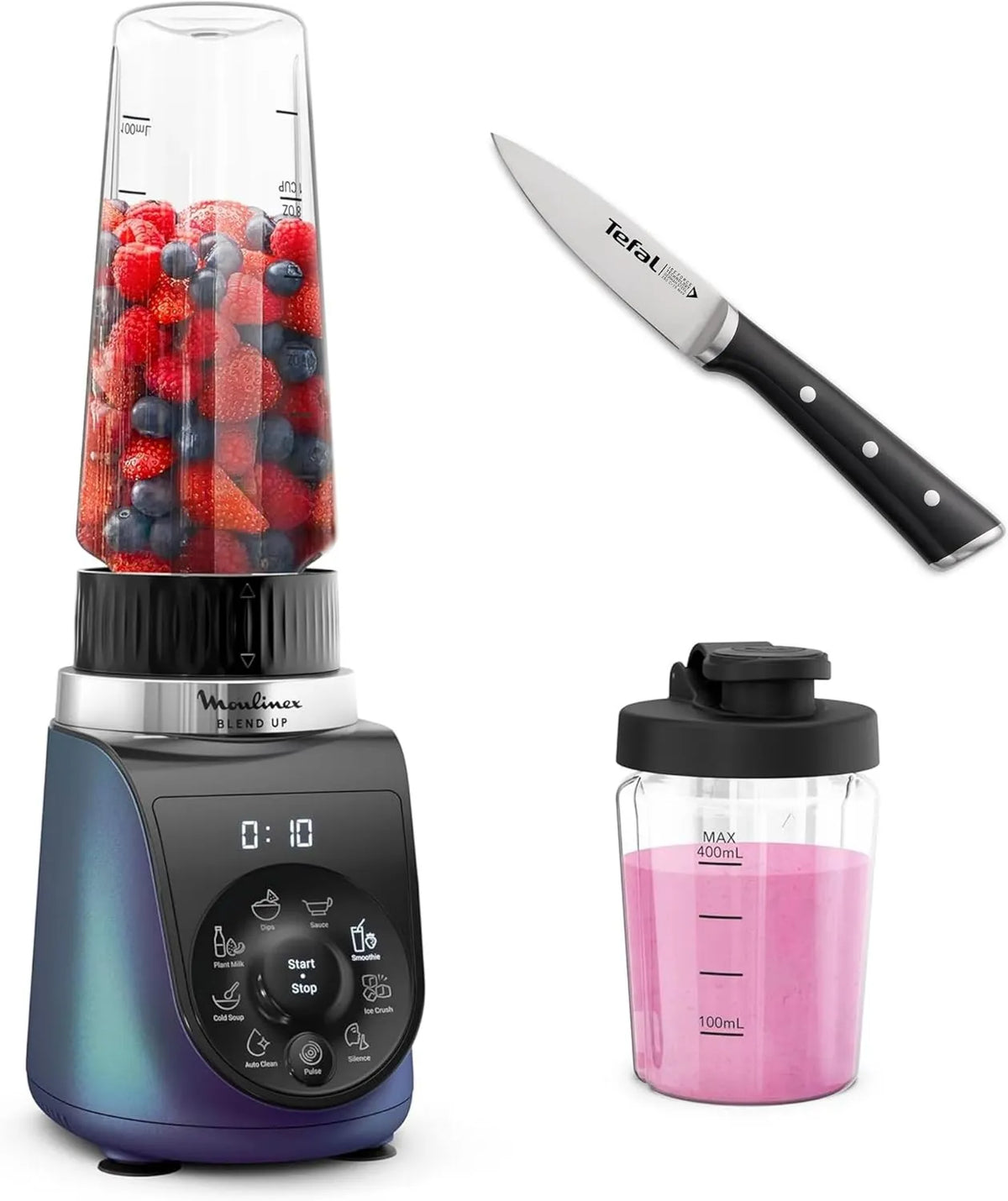 Moulinex, LM19H4F0 K2320514 Blender, 1000 W, 8 programów automatycznych, nóż do nacinania lodu i lodu Tefal Force 9 cm