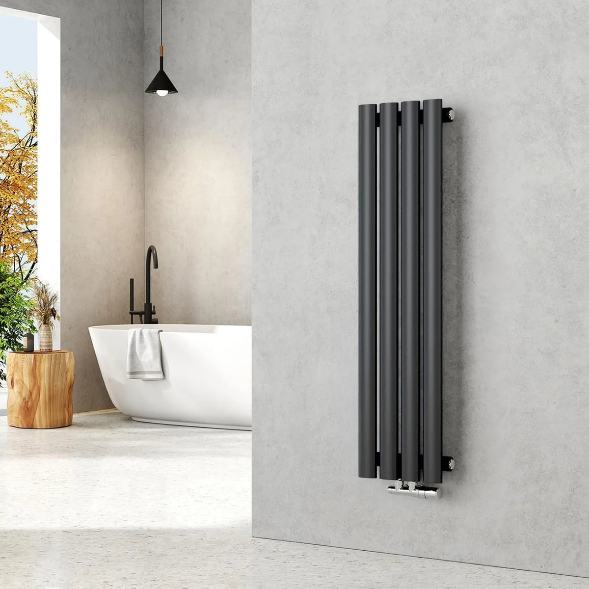 Grzejnik, 266 W, 240 mm, 900 x 240 mm, EMKE Grzejnik mały, owalny grzejnik panelowy, przyłącze środkowe, grzejnik rurowy