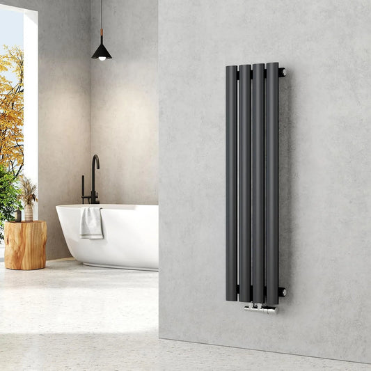 Grzejnik, 266 W, 240 mm, 900 x 240 mm, EMKE Grzejnik mały, owalny grzejnik panelowy, przyłącze środkowe, grzejnik rurowy