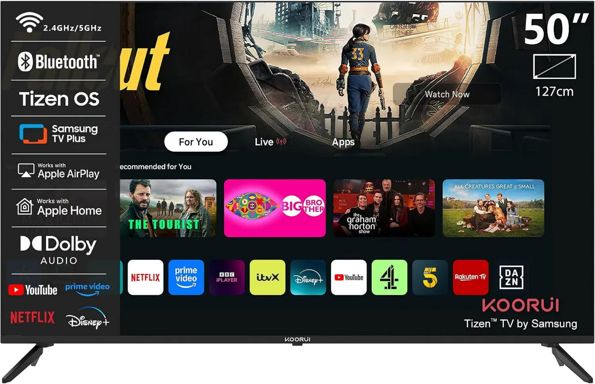 KOORUI, Smart TV, 50 cali, 60 Hz, TV, K50Q1UQ- T8, 4K UHD, QLED, HDR, Tizen OS, potrójny tuner DVB- T2, S2, WiFi, Bluetooth, HDR 10, 126 cm K50Q1UQ-T8 DVB-T2